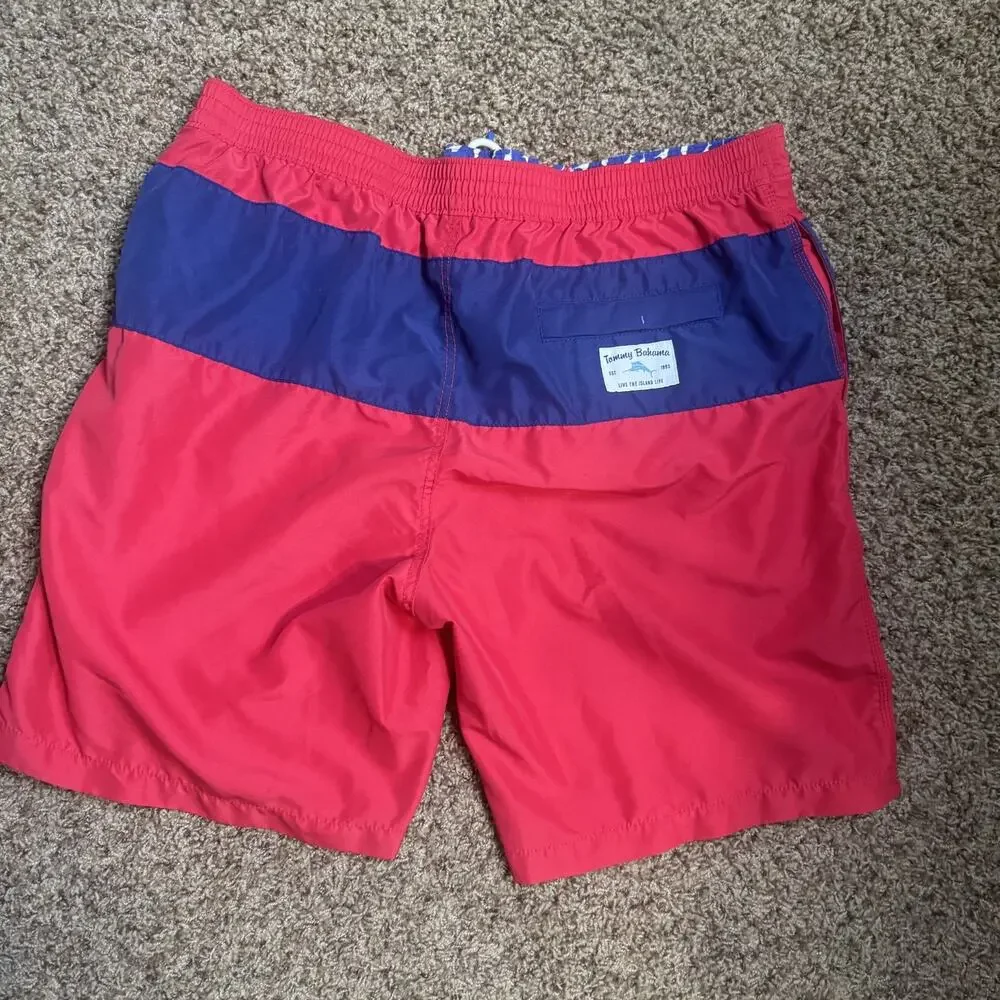 Tommy Bahama Men's Blue & Red Swim trunks board Shorts lined sz XL colorblock